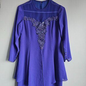 Ursula Vintage Blue Applique and Mesh Dress Size 4P